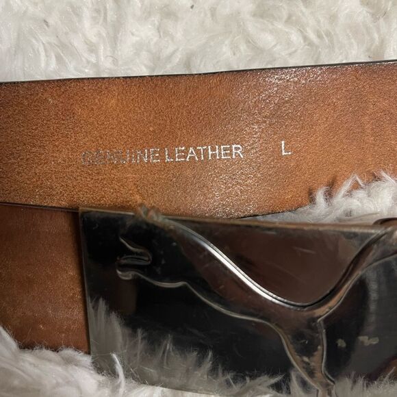 Puma Brown Leather Belt with silver tone Buckle women’s Size Large. main image 6
